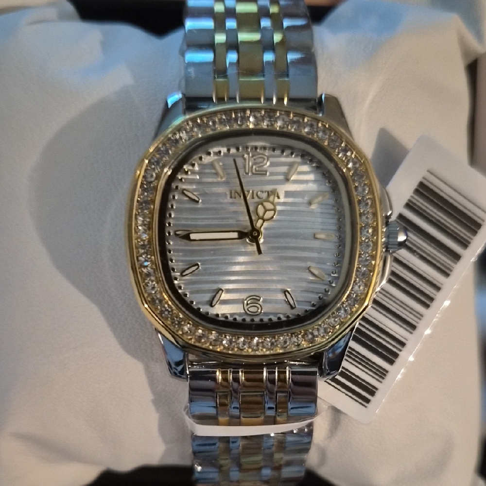 Invicta Two-Tone Silver and Gold Watch with Crystal Bezel